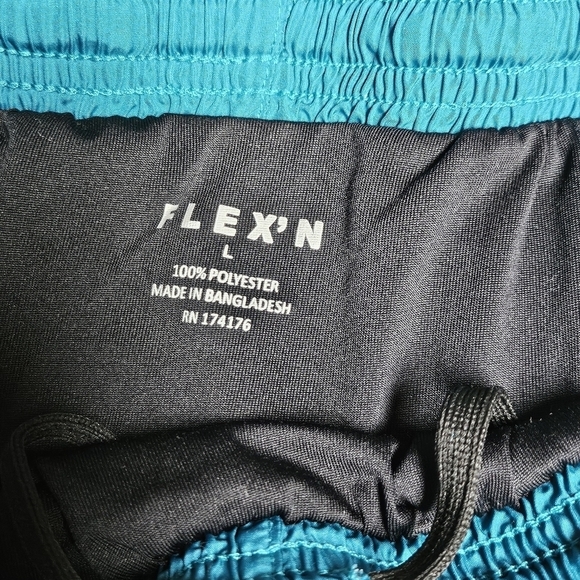 Flex'n Dark Turquoise Black White 100% Polyester Athletic Running Shorts Sz L - Picture 3 of 3